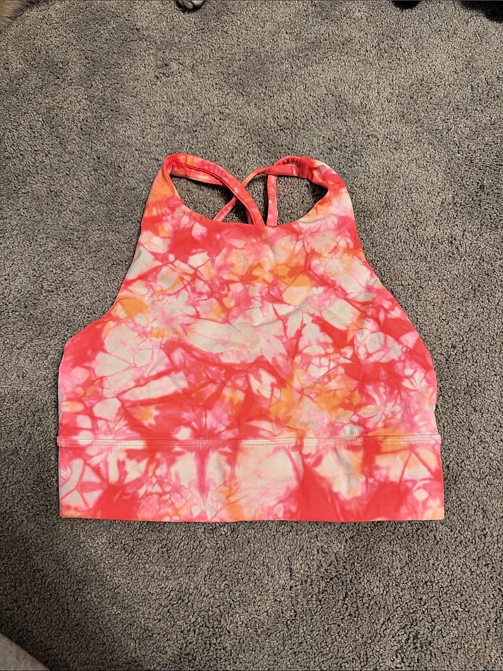 lululemon High Neck Long Line Shibori Bra Pink/Orange Top Size 6